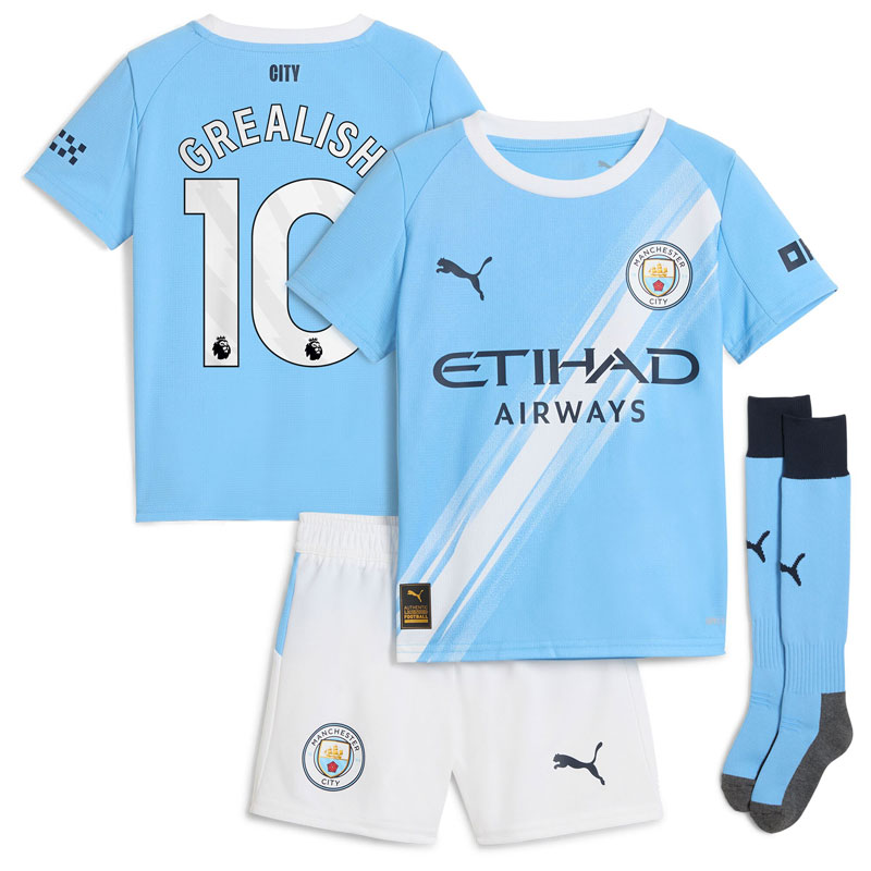 Grealish 10 Manchester City Børnesæt 2025/26 Hjemmebanetrøje og Shorts