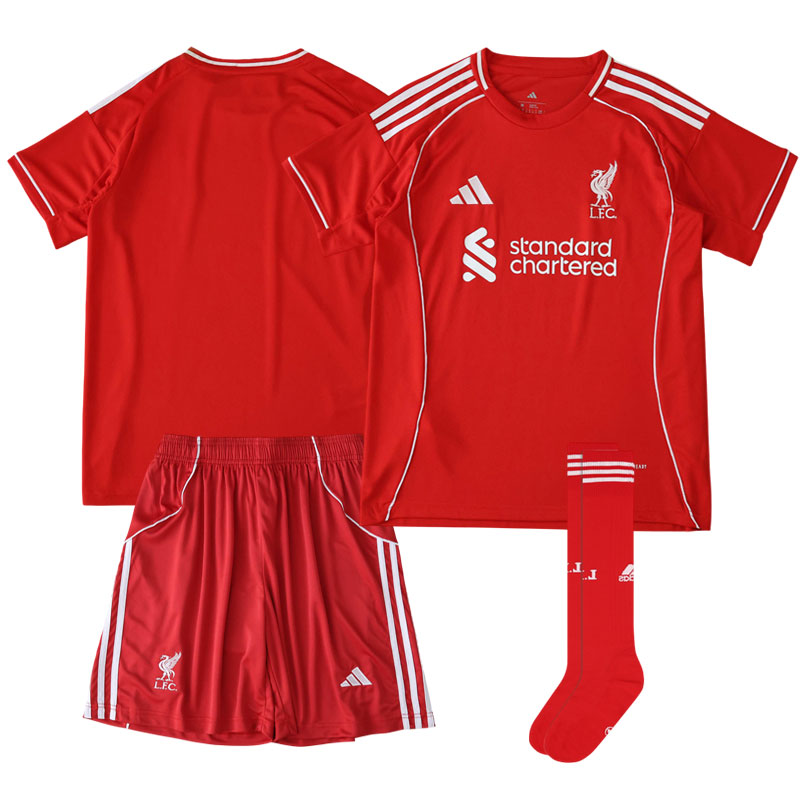Liverpool hjemmebanesæt børn 2025-26 – rød trøje og shorts