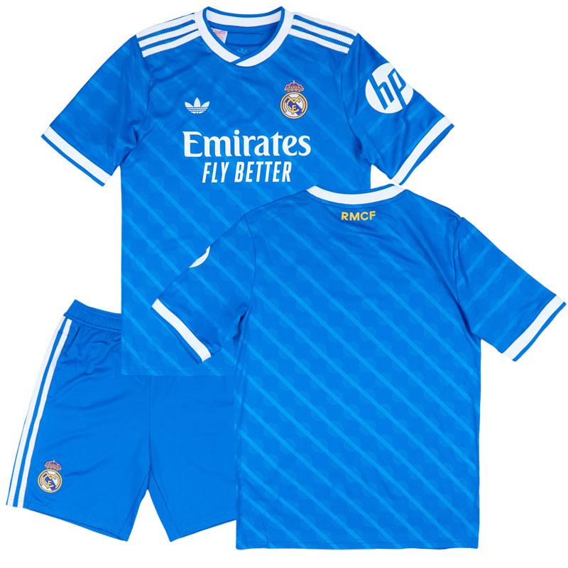 Real Madrid tredje trøje 2025-26 - blå fodboldtrøje til børn med shorts