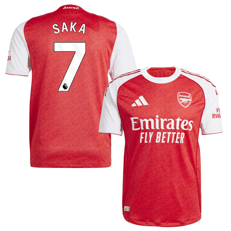 SAKA 7 Arsenal FC 2025/26 Hjemmetrøje - Rød og Hvid Kortærmet til Mænd