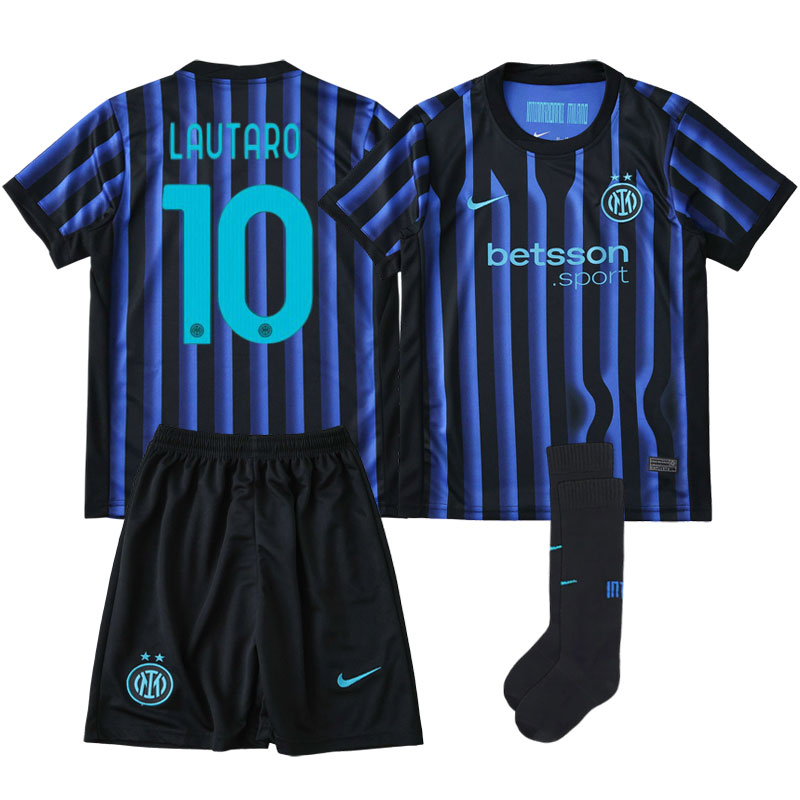 Fodboldtrøje til børn Inter Milan 2025/26 hjemmebanetrøje med LAUTARO 10 tryk