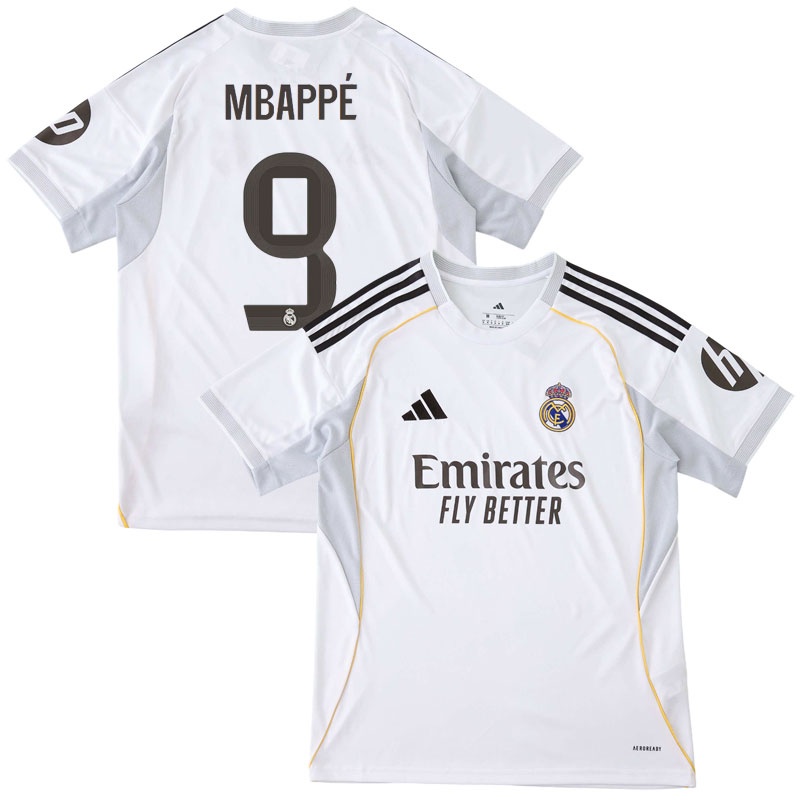 Herre fodboldtrøje Real Madrid 25/26 med Mbappé navn og 9 nummer