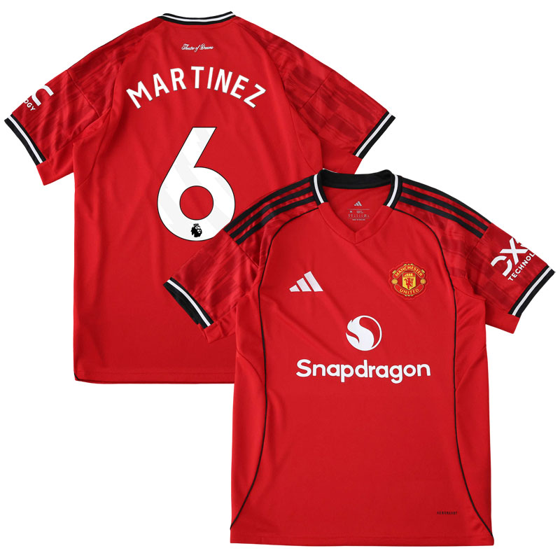 Rød Manchester United hjemmebanetrøje til mænd 2025/26 – med Martinez 6 bagpå