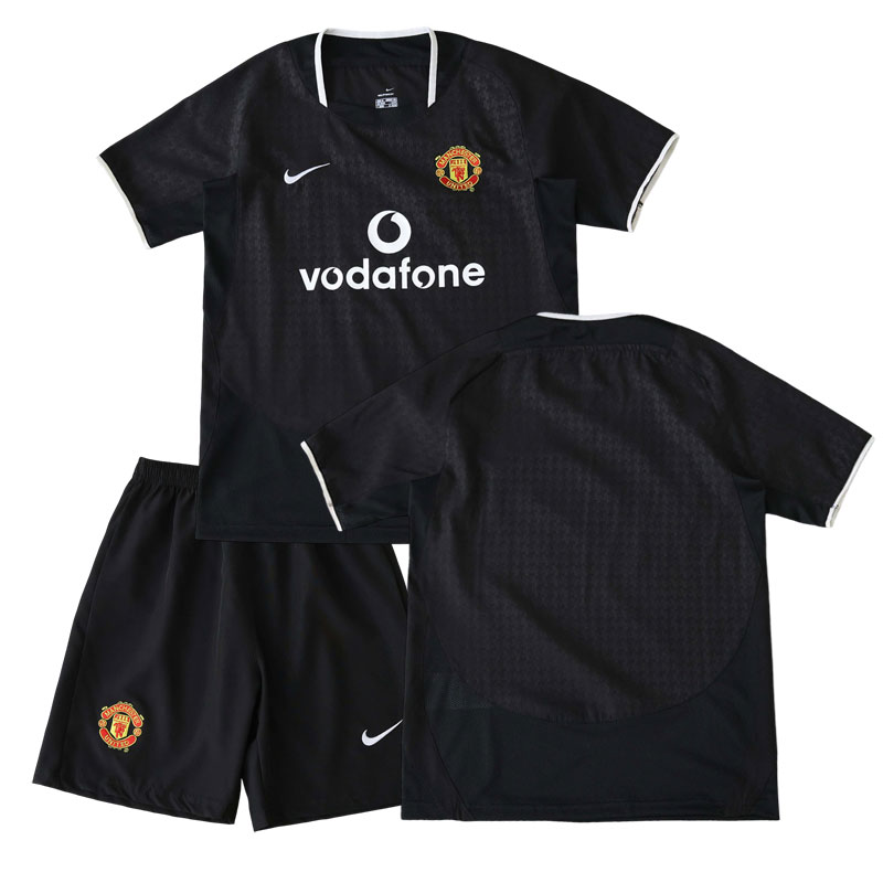 Børn sort fodboldtrøje Manchester United 03/05 retro udebanetrøje med shorts