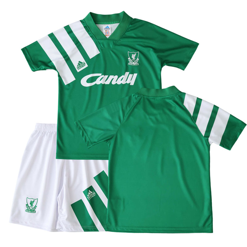 Liverpool FC 91/92 udebanetrøje til børn - grøn fodboldtrøje + shorts