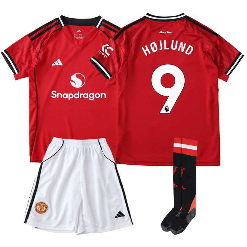 Manchester United 25/26 hjemmebanetrøje børn - inkl. shorts og Højlund 9 tryk