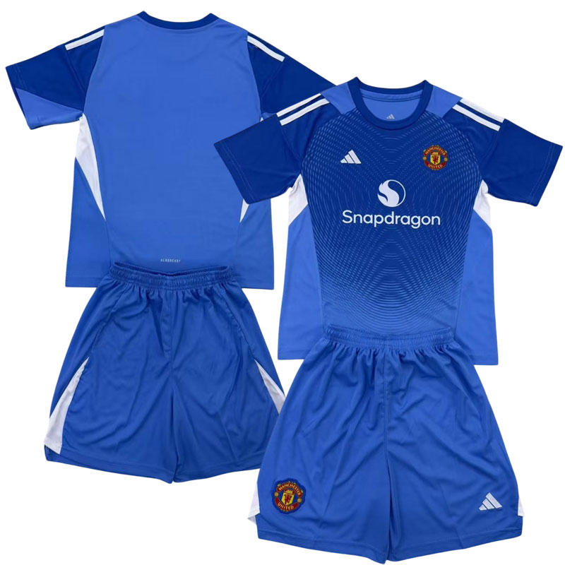 Manchester United fodboldsæt 2025/26 blå målmandstrøje med shorts