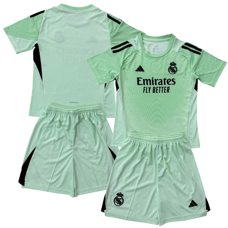 Real Madrid 25/26 grøn fodboldtrøje til målmand – komplet sæt med shorts