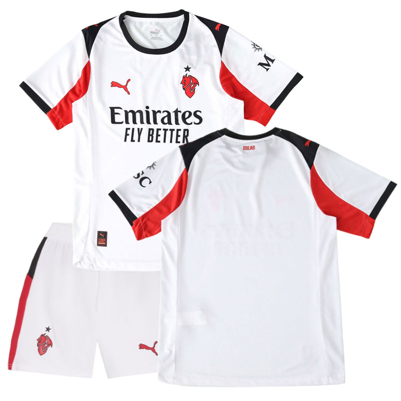 AC Milan 2025-26 børn udebanetrøje hvid med shorts