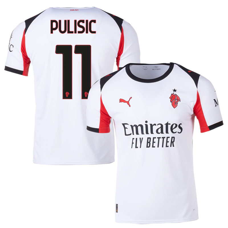 AC Milan udebanetrøje 2025/26 hvid fodboldtrøje med Pulisic 11 tryk