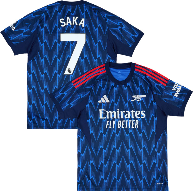 Arsenal 2025/26 udebanetrøje med Saka 7 navn og nummer