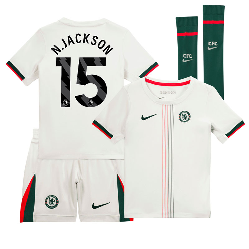 N. Jackson 15 Chelsea FC udebanetrøje 2025/26 - børne fodboldtrøje + shorts