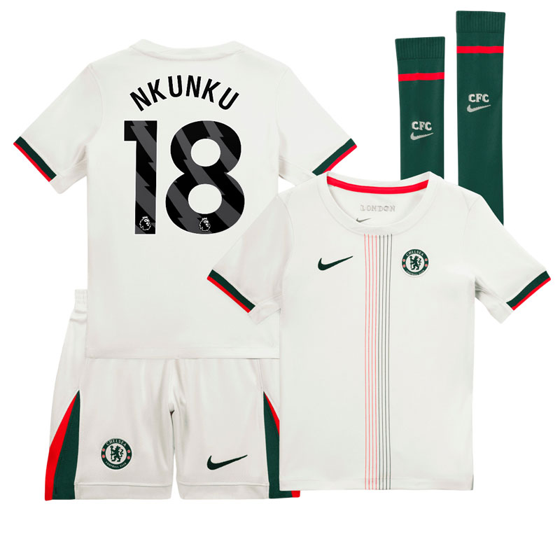 Chelsea FC udebanesæt 2025/26 til børn - fodboldtrøje NKUNKU 18 + shorts