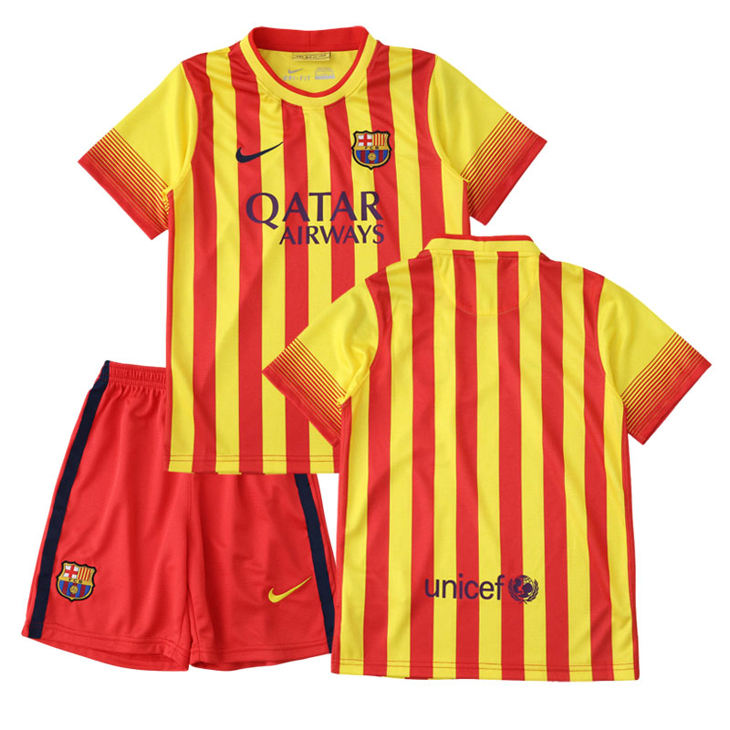 FC Barcelona 13/14 retro børnesæt - gul/rød udebanetrøje med shorts