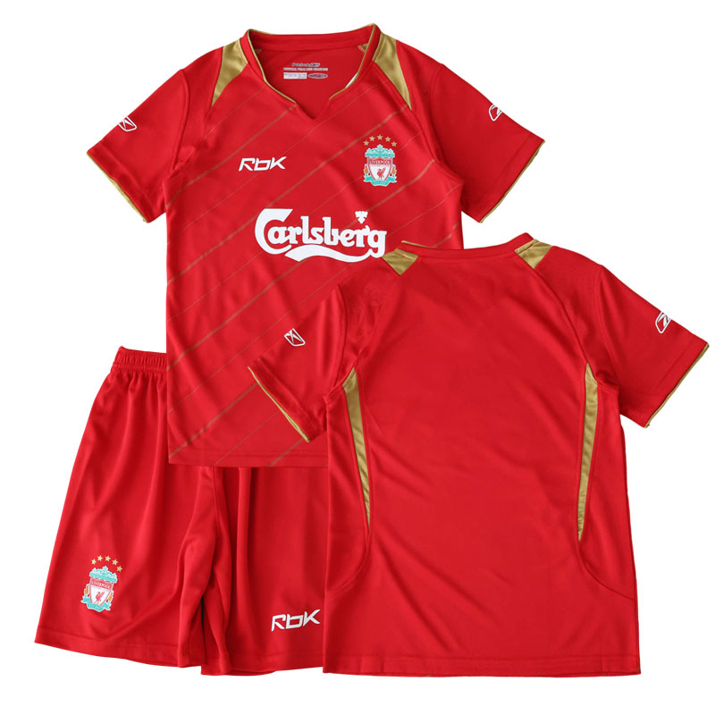 Liverpool 2005/06 Champions League retro fodboldtrøje til børn med shorts