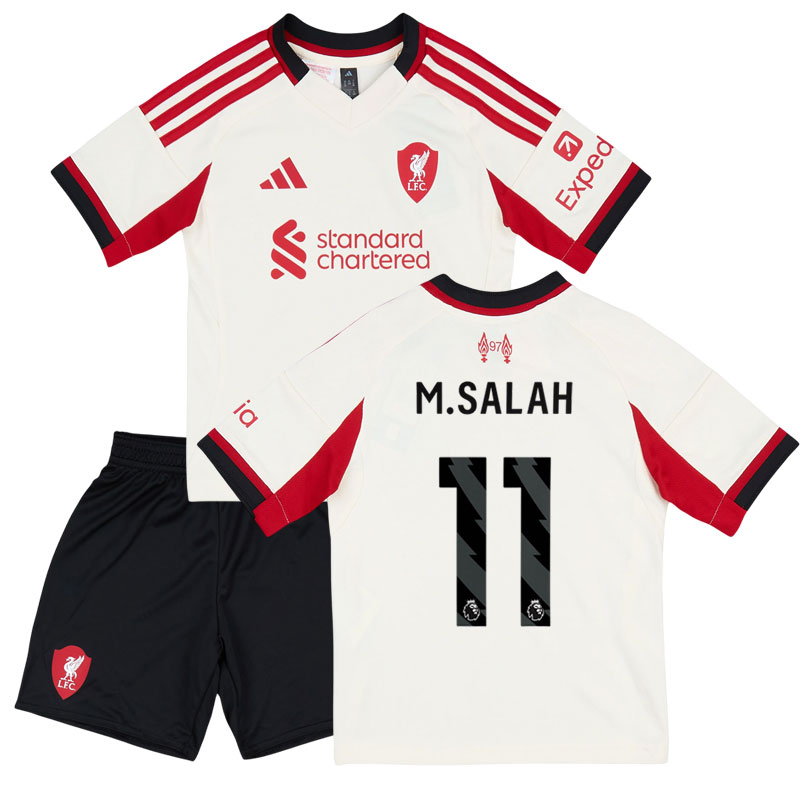 Liverpool FC 25/26 udebanesæt til børn - trøje og shorts med M. Salah 11 nummer