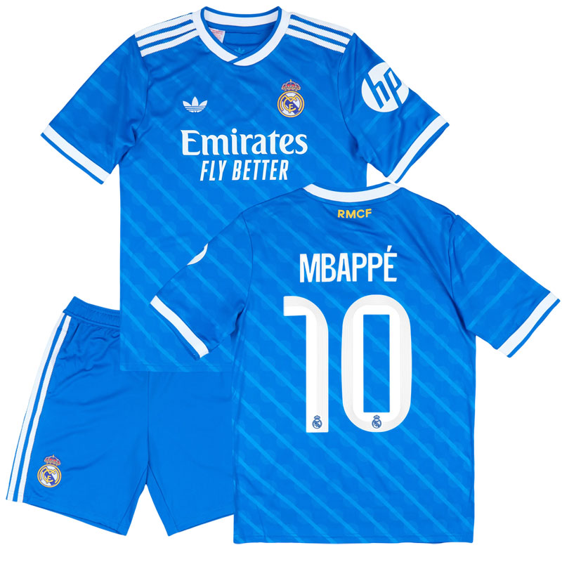 Mbappé 10 Real Madrid tredje kit 2025/26 børn - blå fodboldtrøje + shorts