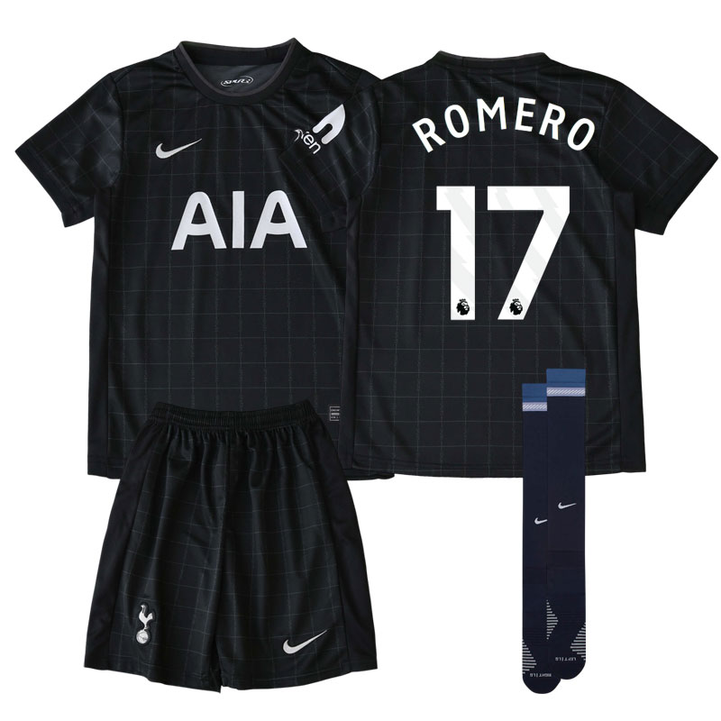Tottenham 2025/26 udebanesæt til børn - Romero 17 trøje og shorts