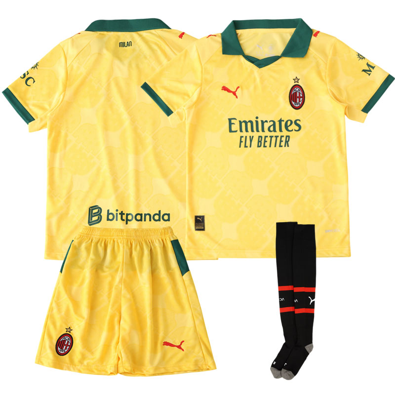 AC Milan 2025/26 tredje børne fodboldsæt - gul trøje + shorts