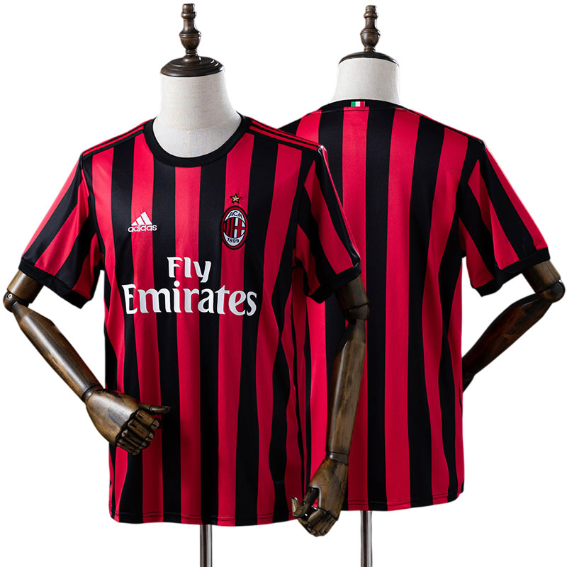 AC Milan retro hjemmetrøje 2017/18 - sort og rød fodboldtrøje til mænd