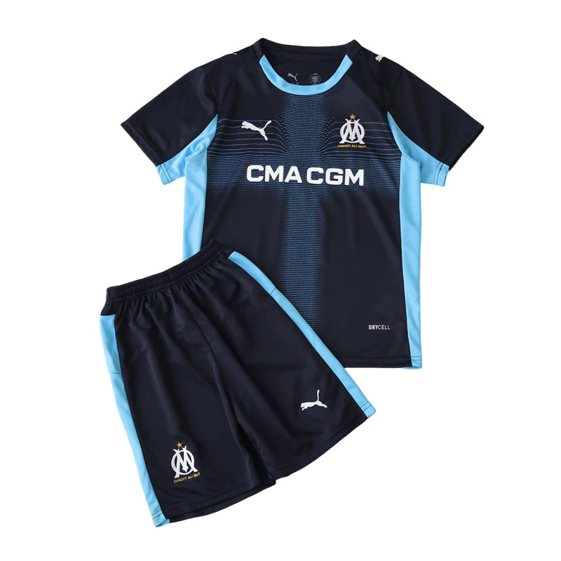 Børne fodboldsæt Olympique Marseille 2025/26 - udebanetrøje + shorts