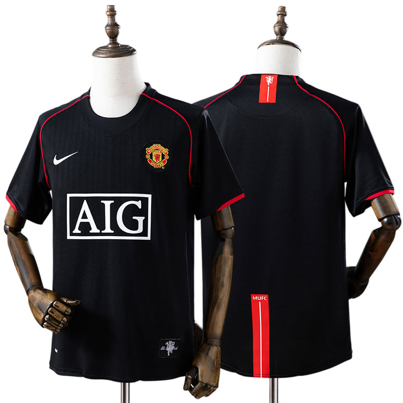 Klassisk Manchester United 2007/08 udebanetrøje - retro sort design