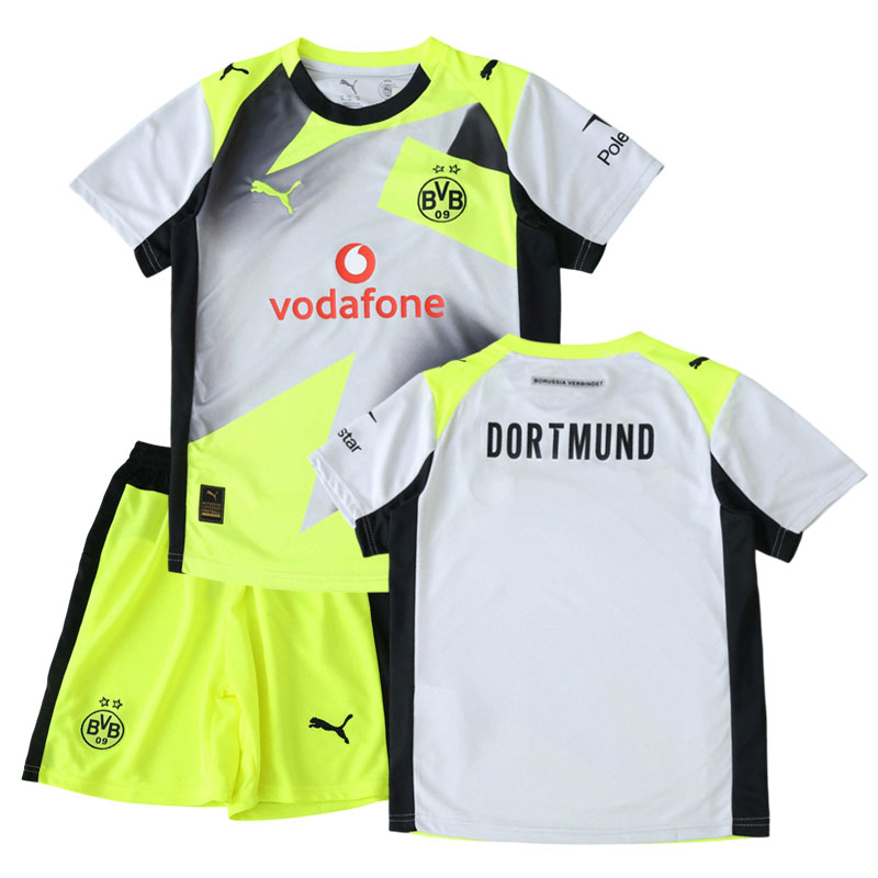 Børne Borussia Dortmund 2025/26 udebanetrøje og shorts - fodboldsæt
