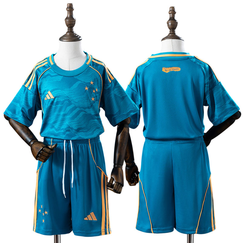 Cruzeiro børn 2025 tredje fodboldsæt - kortærmet trøje og shorts