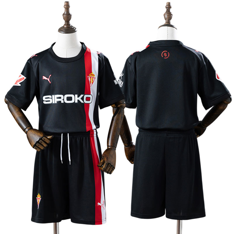 Sporting Gijón 25/26 udebanetrøje børn - sort sæt med trøje og shorts