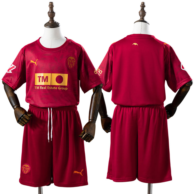 Valencia CF børne udebanetrøje 2025/26 - rød fodboldtrøje med shorts