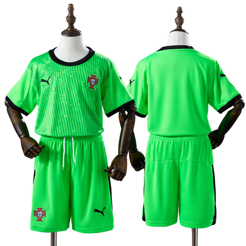 Portugal 25/26 grøn målmand fodbolddragt til børn – komplet sæt