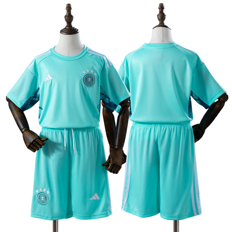 Tyskland VM 2026 målmandssæt til børn – turkis fodboldtrøje og shorts