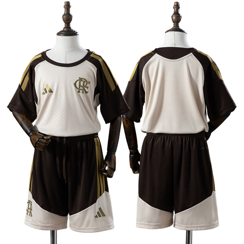 Flamengo børne fodboldsæt 2026/27 – brun træningstrøje og shorts