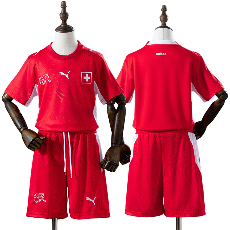 Schweiz 2026 hjemmebanetrøje til børn – rød fodboldtrøje + shorts
