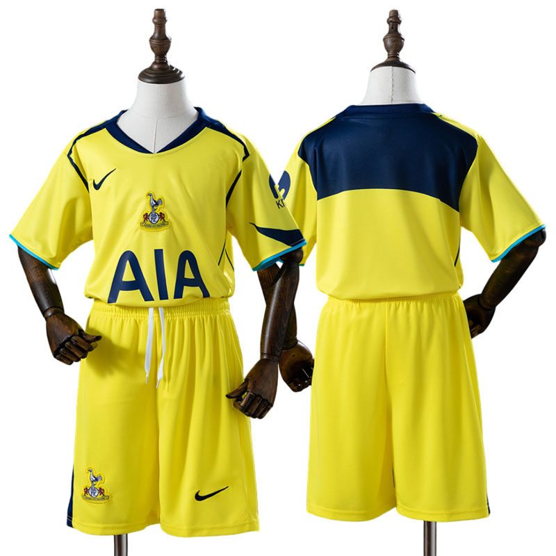 Tottenham Hotspur tredjetrøje børn 2025/26 – gul fodboldtrøje og shorts