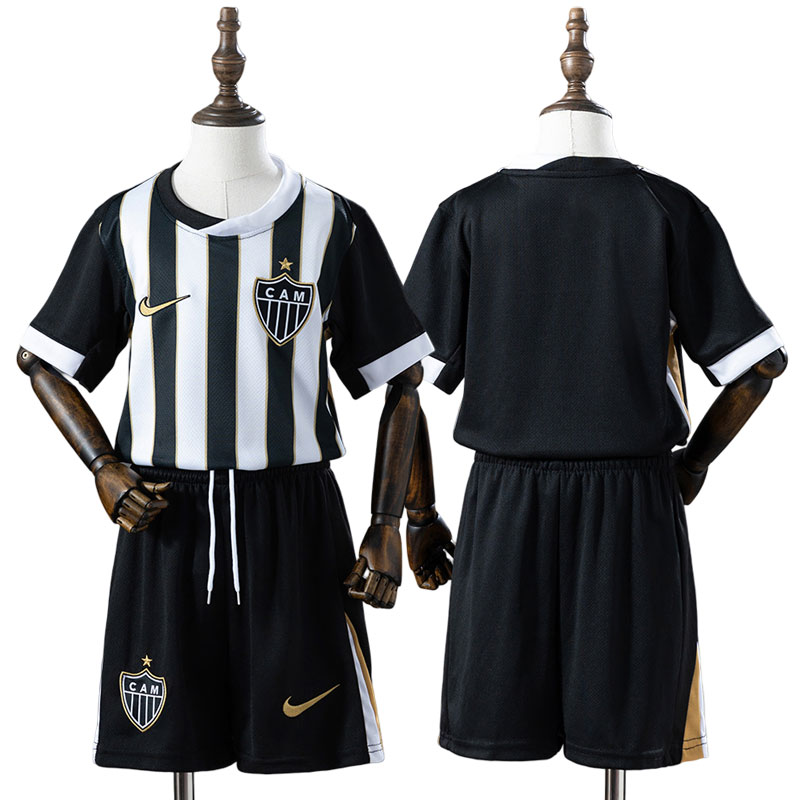 Børne Atlético Mineiro 2026 hjemmebanetrøje – sort og hvid stribet trøje + shorts