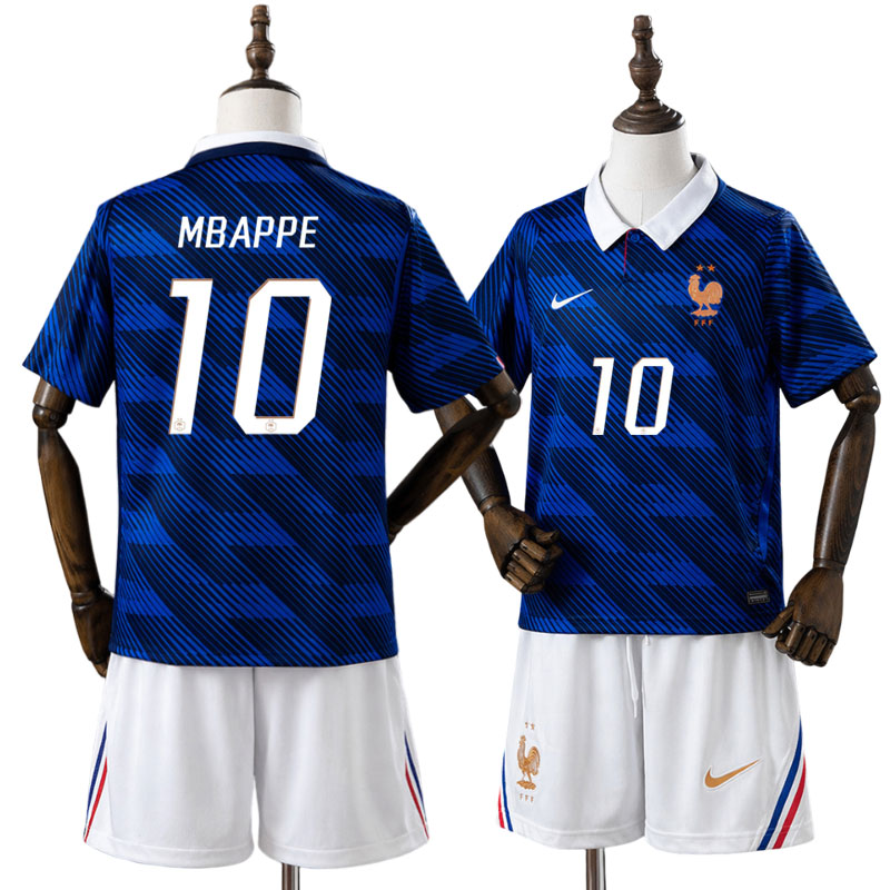 Børne Frankrig hjemmebanetrøje 2026 Mbappé 10 - komplet fodboldsæt