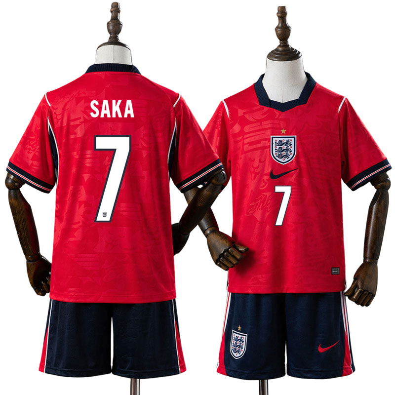Børne fodboldsæt England 2026 - udebanetrøje med SAKA 7 tryk
