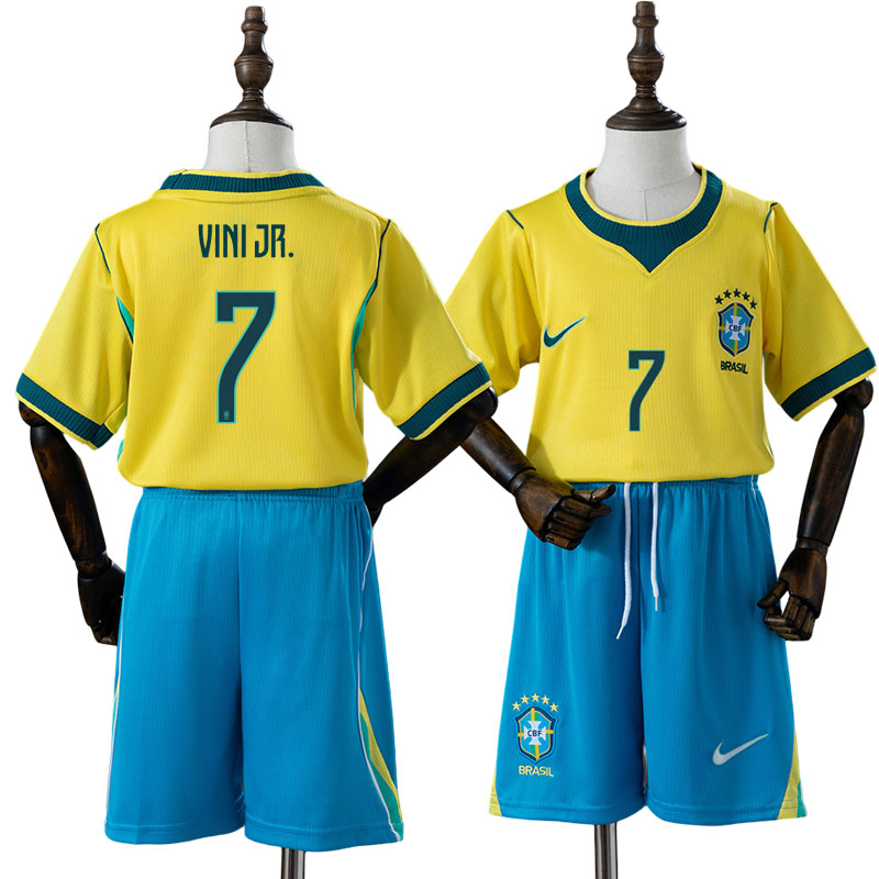 Brasilien 2026 VM hjemmebanetrøje børn – Vini Jr. 7 trøje + shorts