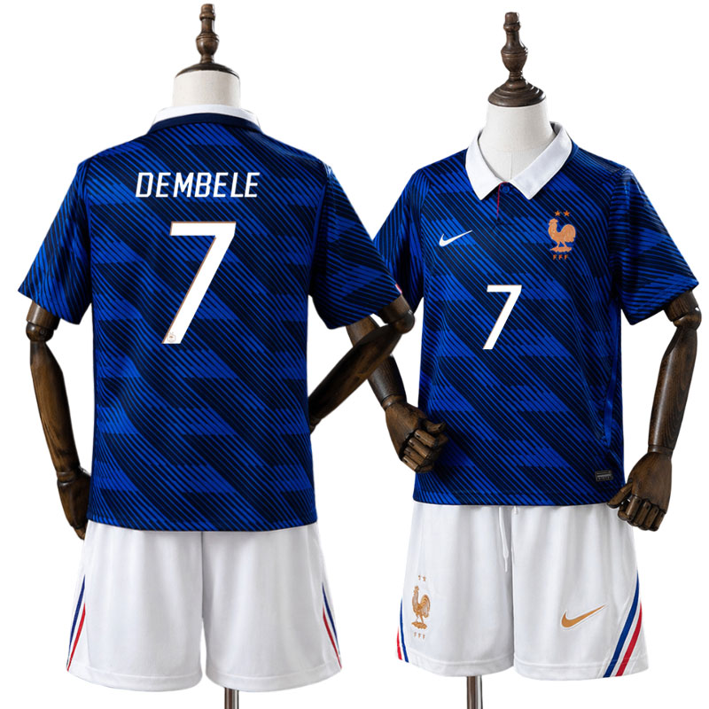 Frankrig 2026 hjemmebanetrøje sæt børn – trøje + shorts med Dembele 7