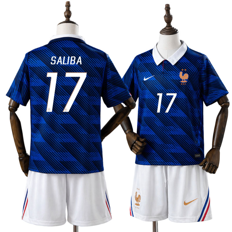 Frankrig børne fodboldsæt VM 2026 – hjemmebanetrøje med Saliba 17