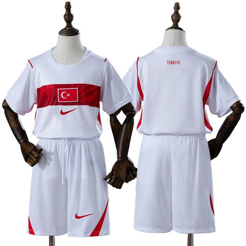 Tyrkiet VM 2026 børne fodboldsæt – hvid udebanetrøje + shorts