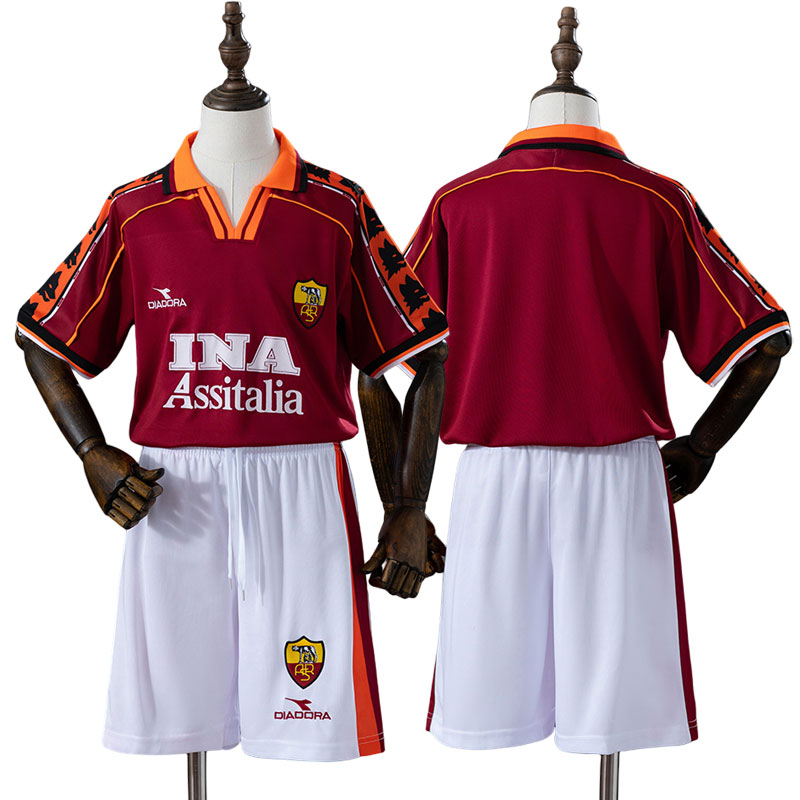 AS Roma 98/99 hjemmebanetrøje børn - vintage trøje sæt med shorts