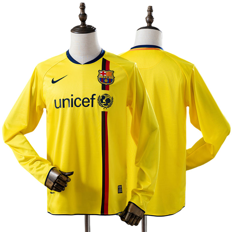 Barcelona 08/09 retro fodbold trøje langærmet - gul udebanetrøje