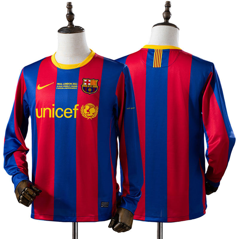 Barcelona 2010/11 hjemmebanetrøje Champions League langærmet retro fodbold trøje til mænd