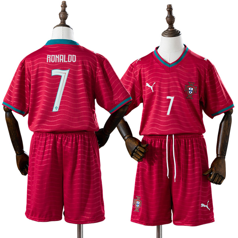Børn Portugal 2026 hjemmebanesæt - Ronaldo 7 trøje og shorts