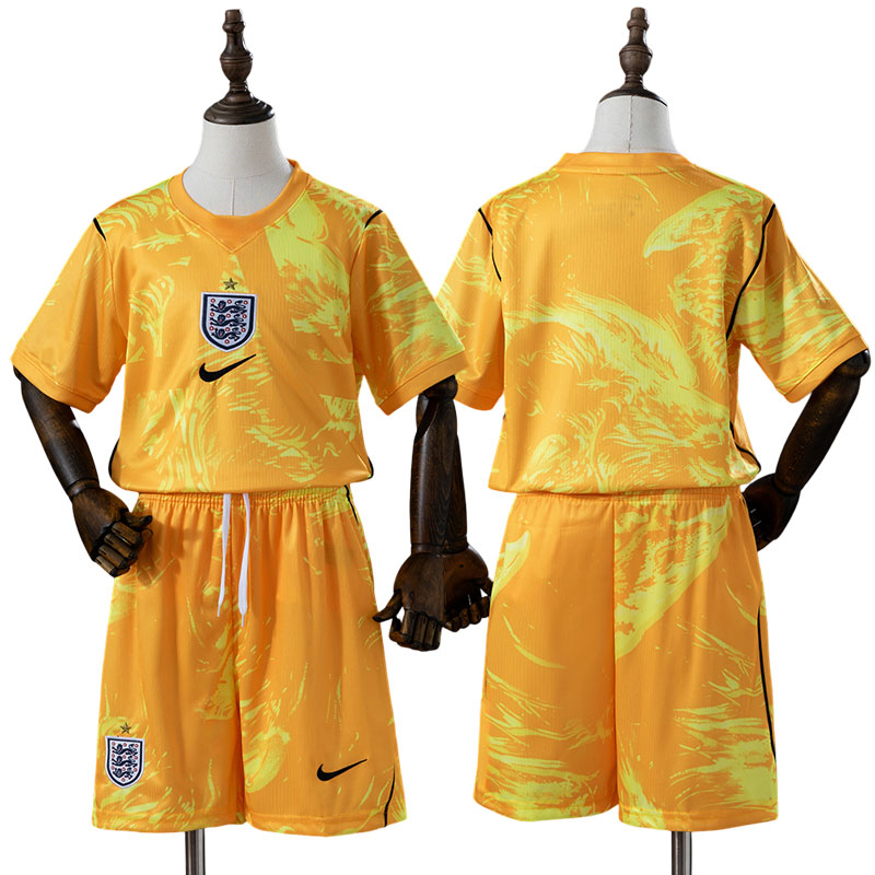 England 2026 målmand fodbold trøje til børn - gul trøje og shorts