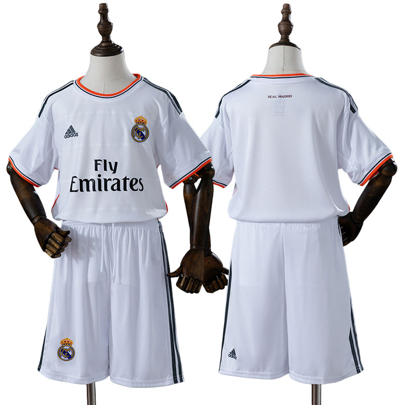 Real Madrid retro hjemmebanetrøje 13/14 til børn - hvid fodbold trøje sæt
