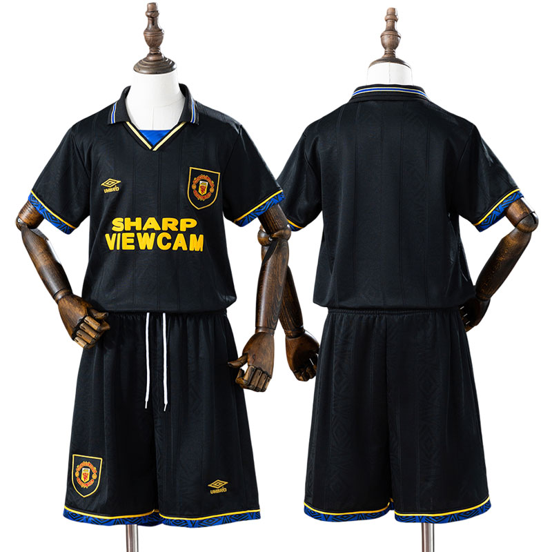 Retro Manchester United fodbold trøje børn - 93/95 udebanetrøje i sort